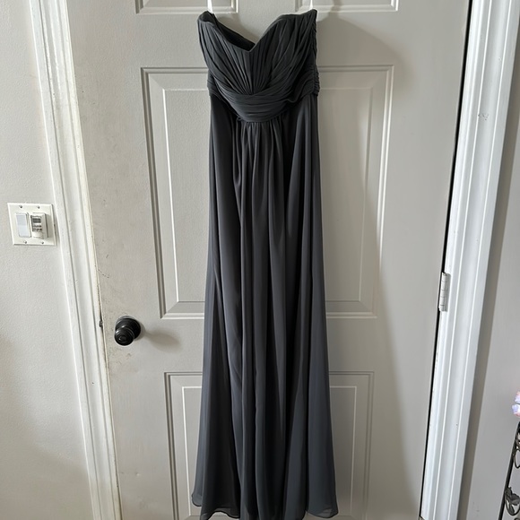 David’s Bridal Grey Strapless Chiffon Dress - Picture 1 of 3